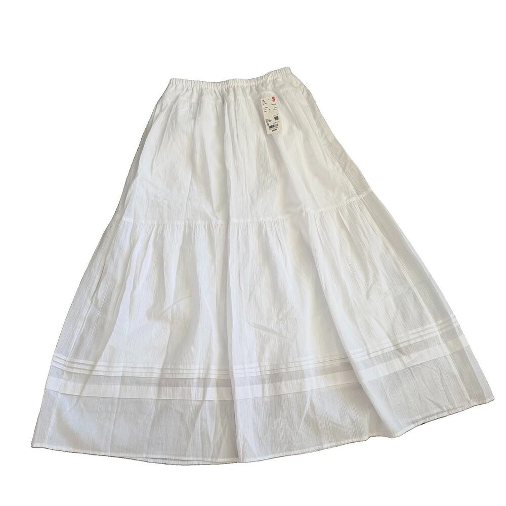 New UNIQLO White Womens Tiered Maxi Skirt Sz S NWT Capsule